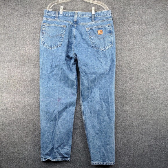 Carhartt Men's Jeans Solid Blue 36x30 Stone Wash Denim 5-Pocket - Picture 6 of 12